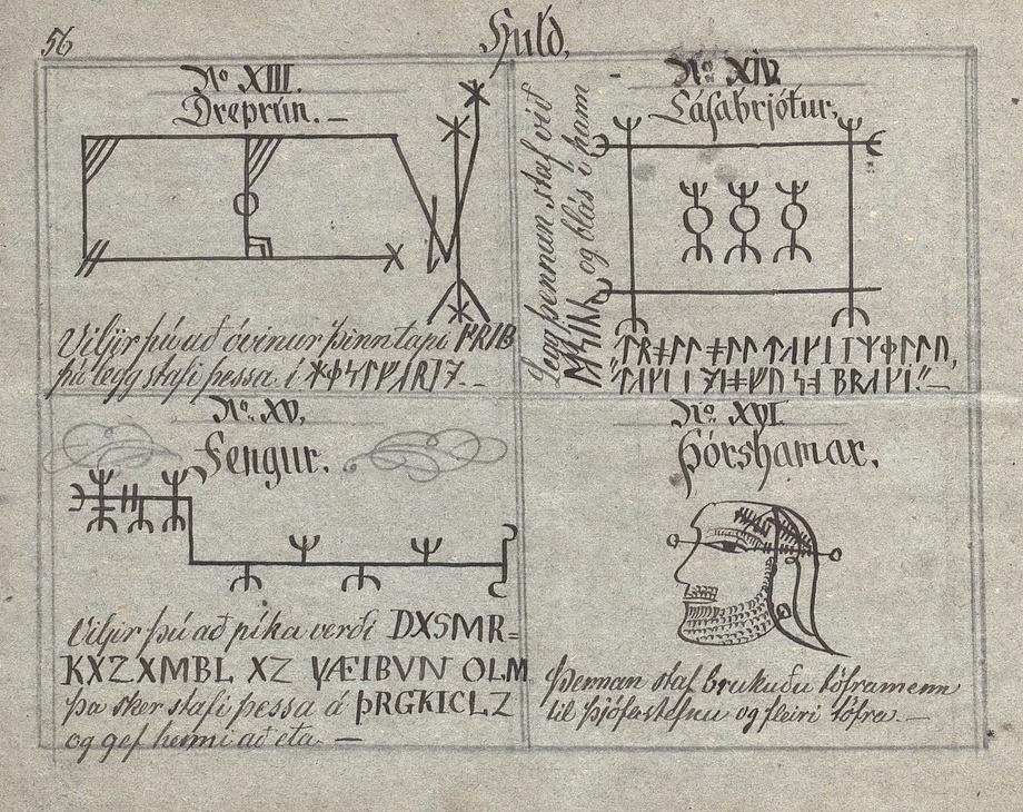 Bilder für Dreprún, Lásabrjótur, Fengur, Þórshamar aus dem Huld Manuskript