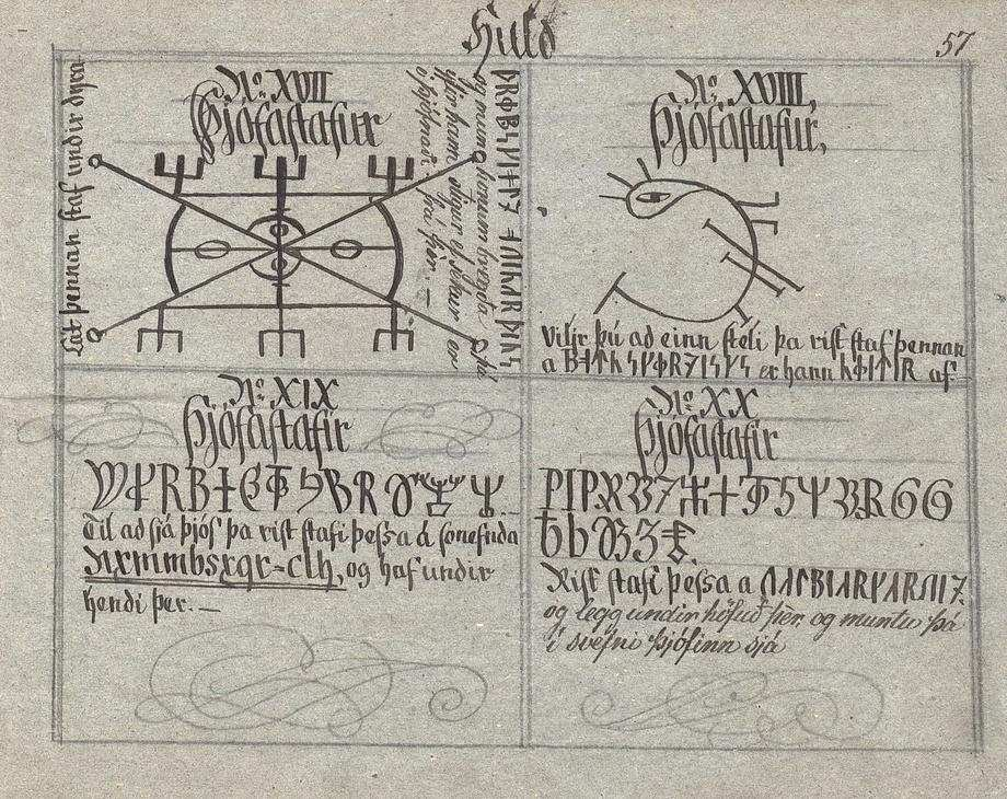 Bilder für verschiedene Þjófastafir (Diebes-Symbole) aus dem Huld Manuskript